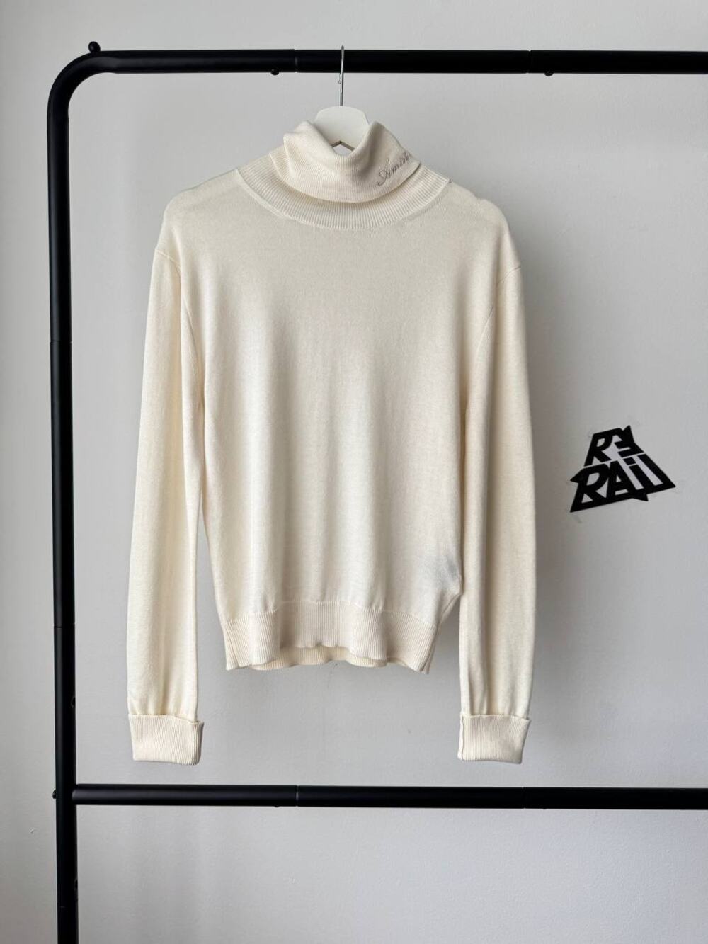 Amiri Turtleneck Logo Cashmere Silk Sweater Off-White